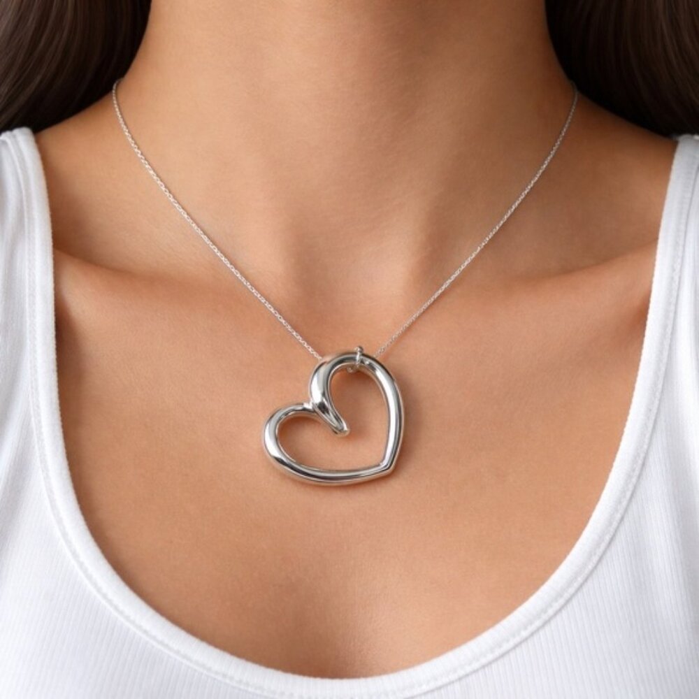 925 Sterling Silver Statement Electroform Heart Necklace